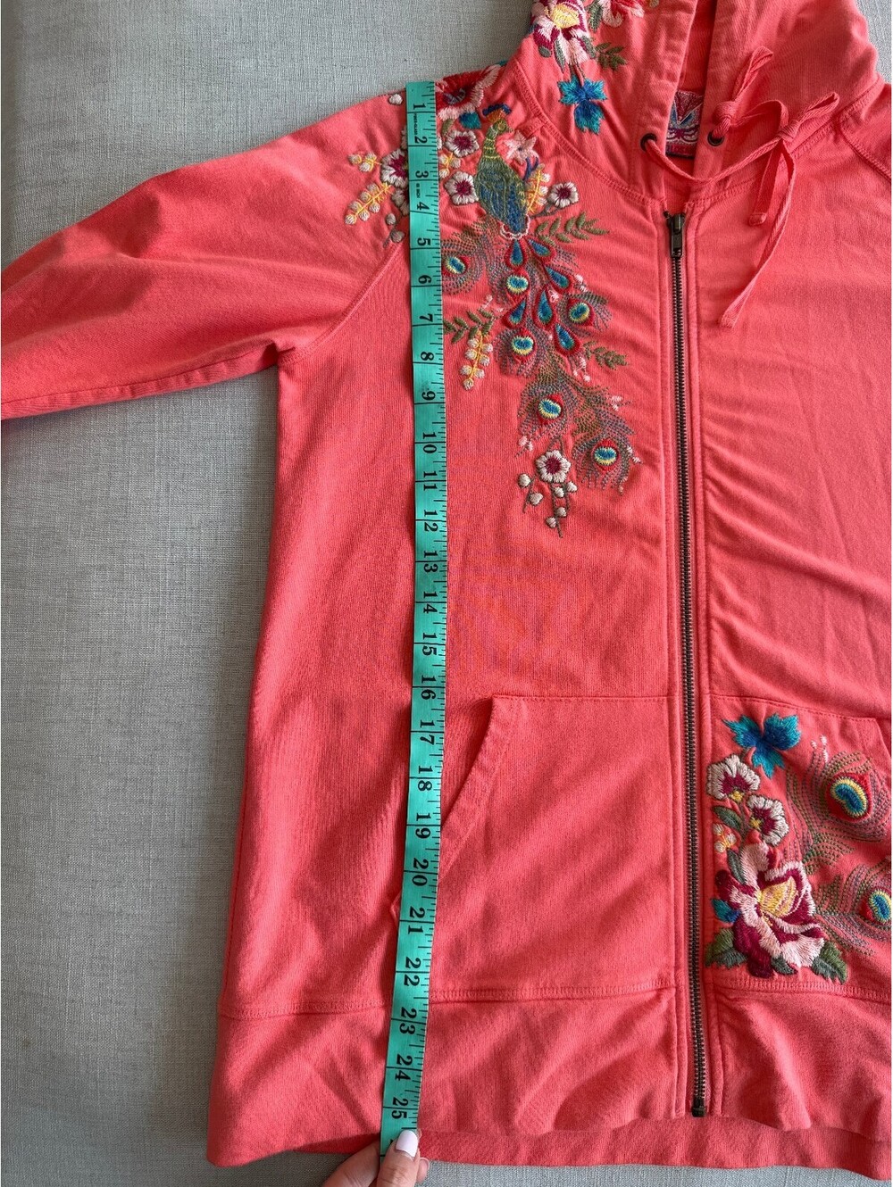 Johnny Was JWLA Vernazza Floral Peacock Embroidery Zipper Hoodie Medium - Picture 5 of 9